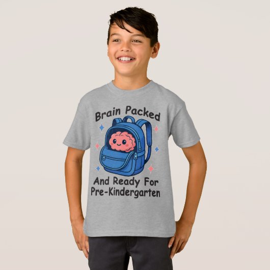“Brain Packed and Ready For PreKindergarten” Brain T-Shirt (Vorne ganz)