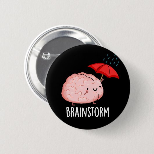 Brain Storm Funny Anatomy Pun Dark BG Button (Vorne & Hinten)