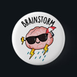 Brain Storm Funny Weather Pun Button<br><div class="desc">Brain Storm Funny Weather Pun features a cute brain holding his red umbrella and shooting lighting bolts. Perfect pun gift for family and friends who love cute anatomy brain puns.</div>