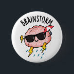 Brain Storm Funny Weather Pun Button<br><div class="desc">Brain Storm Funny Weather Pun features a cute brain holding his red umbrella and shooting lighting bolts. Perfect pun gift for family and friends who love cute anatomy brain puns.</div>