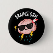 Brain Storm Funny Weather Pun Dark BG Button (Vorderseite)