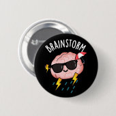 Brain Storm Funny Weather Pun Dark BG Button (Vorne & Hinten)