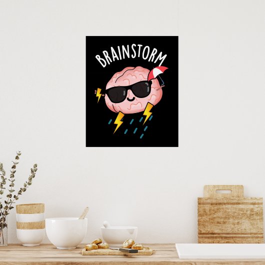 Brain Storm Funny Weather Pun Dark BG Poster (Küche)