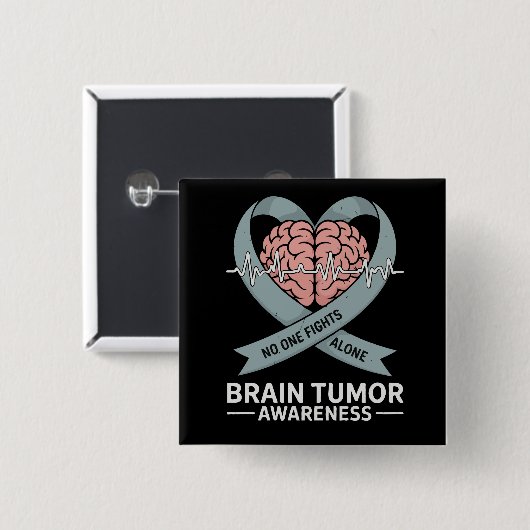 Brain Tumor Awareness Gray Ribbon Brain Heart Button (Vorne & Hinten)