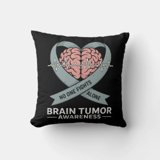 Brain Tumor Awareness Gray Ribbon Brain Heart Kissen