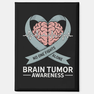 Brain Tumor Awareness Gray Ribbon Brain Heart Magnet