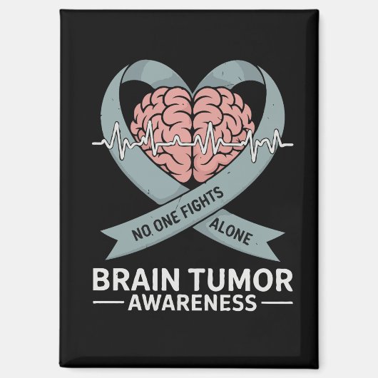 Brain Tumor Awareness Gray Ribbon Brain Heart Magnet (Vorderseite)