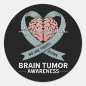 Brain Tumor Awareness Gray Ribbon Brain Heart Runder Aufkleber (Vorderseite)