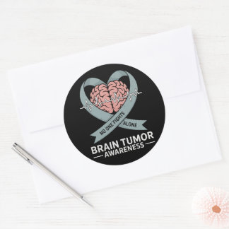 Brain Tumor Awareness Gray Ribbon Brain Heart Runder Aufkleber