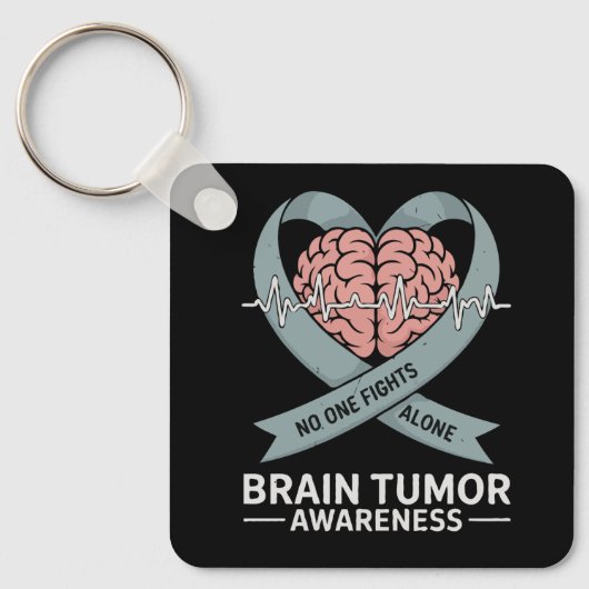 Brain Tumor Awareness Gray Ribbon Brain Heart Schlüsselanhänger (Vorderseite)