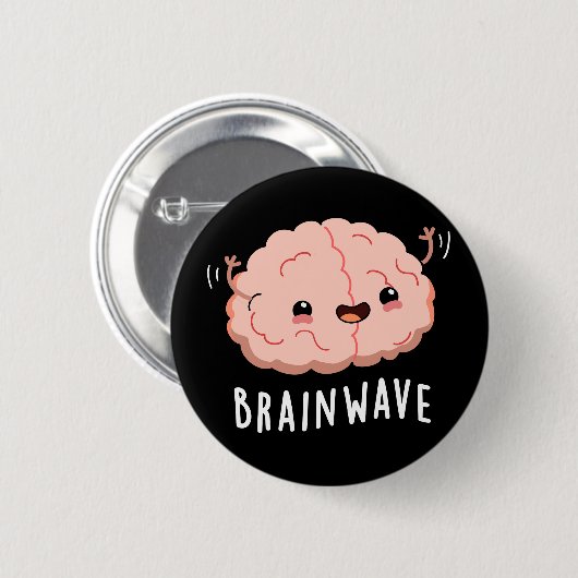 Brain Wave Funny Anatomy Pun Dark BG Button (Vorne & Hinten)