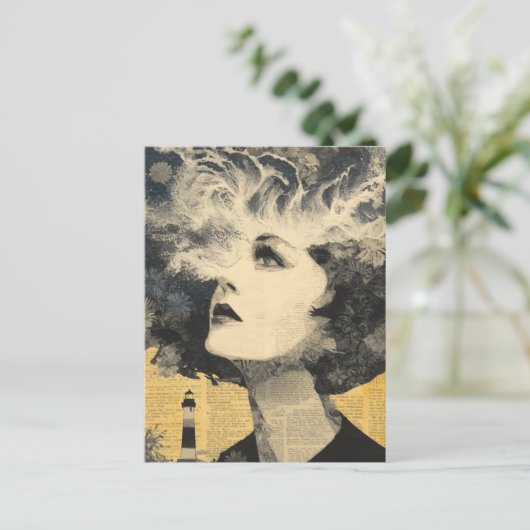 Brain Waves Lighthouse Mixed Media Collage Postkarte (Stehend Vorderseite)