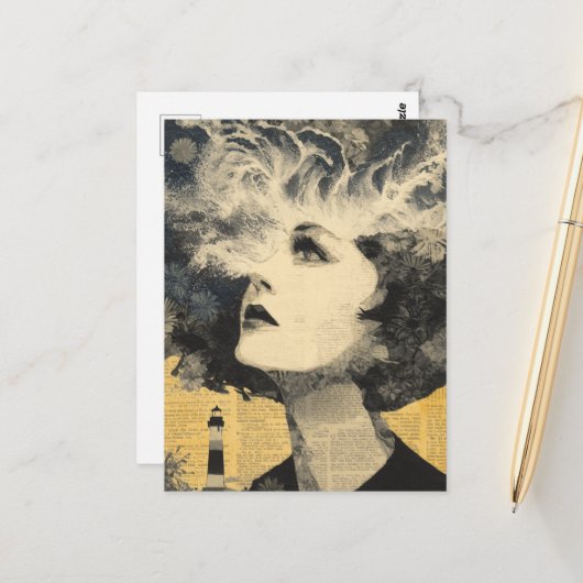 Brain Waves Lighthouse Mixed Media Collage Postkarte (Vorderseite/Rückseite Beispiel)