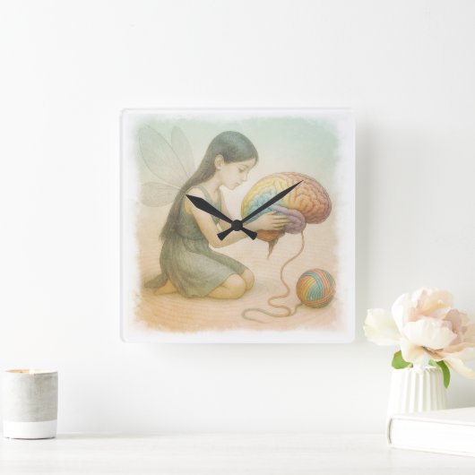 Brain-Weaving Winged Fairy Quadratische Wanduhr (Zuhause)
