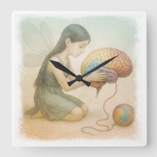 Brain-Weaving Winged Fairy Quadratische Wanduhr (Vorderseite)