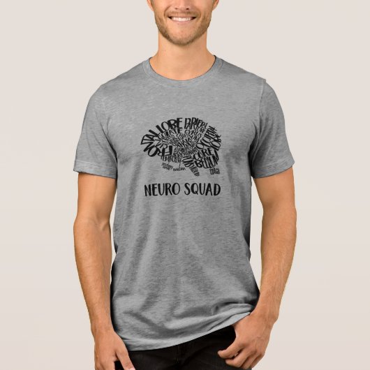 Brain Word Cloud Neuro Squad in Black Tri-Blend Shirt (Vorderseite)