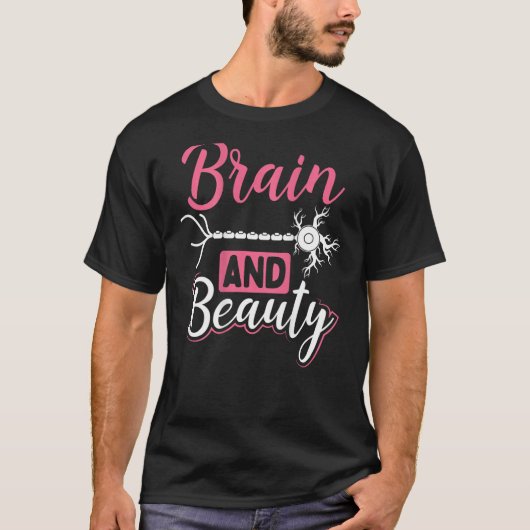 Brains And Beauty Backprint Biology Teacher T-Shirt (Vorderseite)