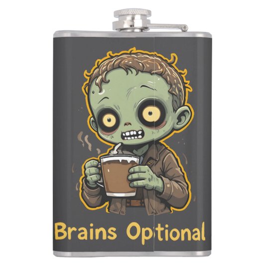 Brains Optional Zombie Coffee Funny Cute Undead  Flachmann (Rückseite)