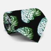 Brains Vintag Print Zombie Green & Black Necktie Krawatte (Gerollt)