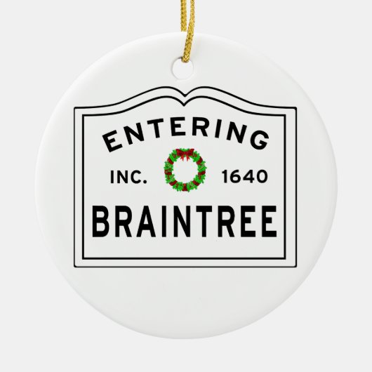 Braintree, MA Holiday Wreath Metal Ornament (Vorne)