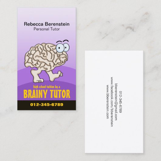Brainy Tutor Cartoon Violet Business Card Visitenkarte (Vorne/Hinten)