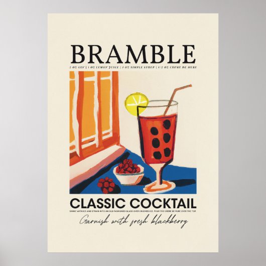 Bramble Classic Cocktail Rezept Abstrakt Retro Poster (Vorne)