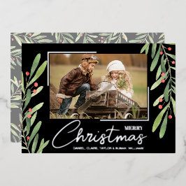 Branch and Berries on Black Christmas Photo Folien Feiertagskarte