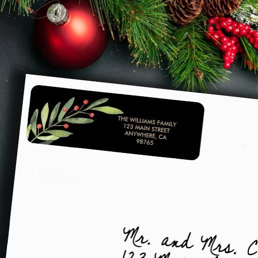 Branch and Berries Red Christmas Return Address