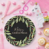 Branch Berries auf Black Merry Weihnachten Pappteller (Party)