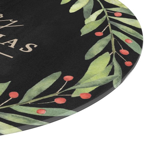 Branch Berries auf Black Merry Weihnachten Schneidebrett (Ecke)