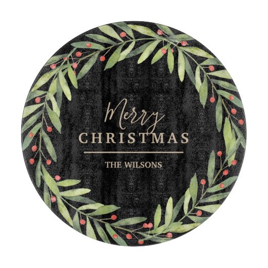 Branch Berries auf Black Merry Weihnachten Schneidebrett (Vorderseite)