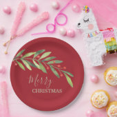 Branch Berries auf Red Christmas Paper Plate Pappteller (Party)