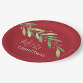 Branch Berries auf Red Christmas Paper Plate Pappteller (Schrägansicht)