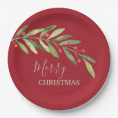 Branch Berries auf Red Christmas Paper Plate Pappteller (Vorderseite)