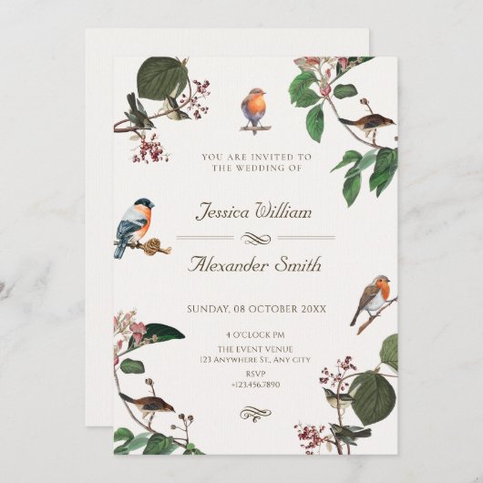 Branch Blätter Bird Hochzeit Einladung (Vorne/Hinten)
