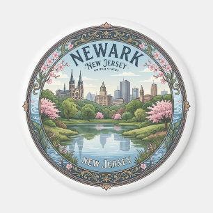 Branch Brook Park Lake und Newark Skyline Geschenk Magnet