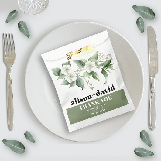 Branch, grüne Blume Typografie Hochzeit Geschenktütchen