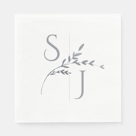 Branch Minimalistisch White & Silver Moderne Hochz Serviette (Vorderseite)