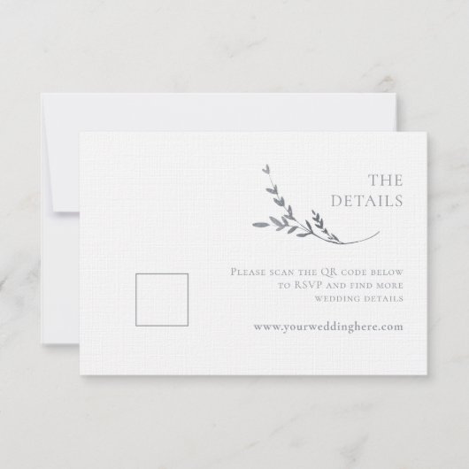 Branch Minimalistisch White & Silver Wedding RSVP Karte (Vorderseite)