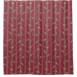 Branch of leaves on red wallpaper duschvorhang