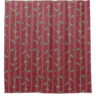 Branch of leaves on red wallpaper duschvorhang