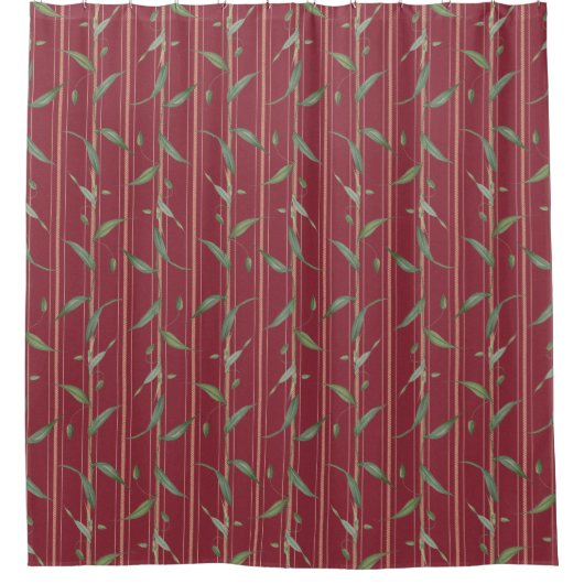 Branch of leaves on red wallpaper duschvorhang (Vorderseite)