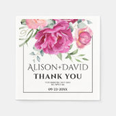 Branch, rosa Rosa Blume und Typografie Hochzeit Serviette (Vorderseite)