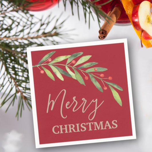Branch und Berries Frohe Weihnachten Rot Serviette