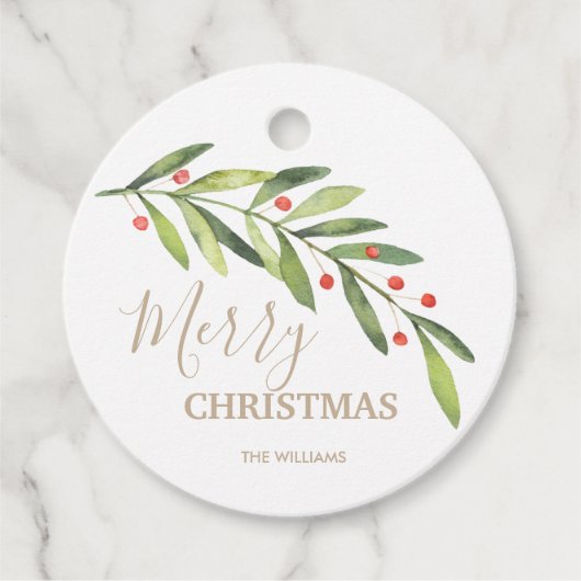 Branch und Berries Frohe Weihnachtsrunde Geschenkanhänger (Vorderseite)