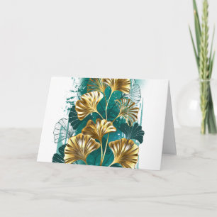 Branch with Golden Leaves Ginko Biloba Karte