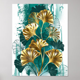 Branch with Golden Leaves Ginko Biloba Poster