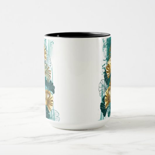 Branch with Golden Leaves Ginko Biloba Tasse (Zentrum)