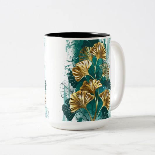 Branch with Golden Leaves Ginko Biloba Zweifarbige Tasse (VorderseiteRechts)