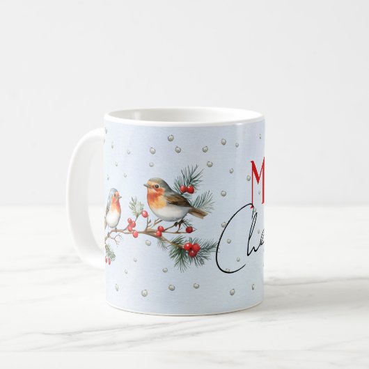 Branch with robin birds and berries Christmas Kaffeetasse (Vorderseite Links)